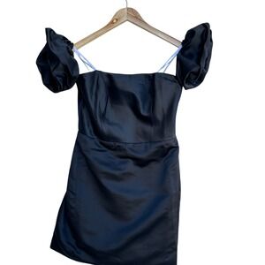 Lulus Significant Sensation Mini Dress Black‎ Satin Off Shoulder Cocktail Medium